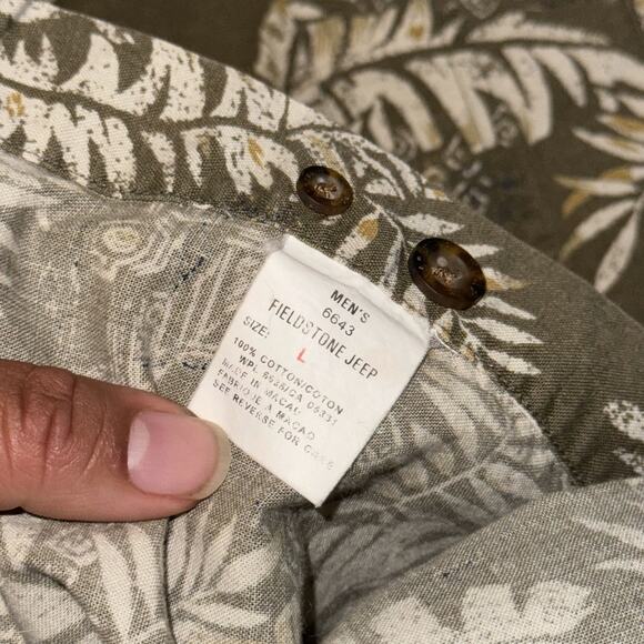 Woolrich John Rich & Bros Hawaiian Shirt Men's Large Green Leaf Fieldstone Jeep - Picture 4 of 6